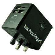 Personalisable Universal Travel Adaptor with USB & USB-C Ports in Black from Total Merchandise