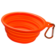 The Collapsible Dog Bowls With Carabiner Clip in Orange popped up and ready to use