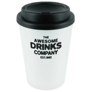 Promotional Haddon Reusable Coloured Lid Coffee Cups with a design from Total Merchandise - Black