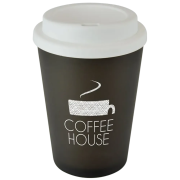 Custom branded Haddon Reusable Coffee Cup with a branded design from Total Merchandise - Black