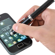 Lifestyle image of the Carbon Fibre Soft Stylus Ballpen in use from Total Merchandise - Black