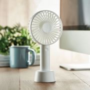 Custom Printed Hand Held Fan With Stand in White printed with your logo from Total Merchandise