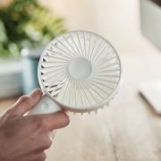 Promotional Hand Held Fan With Stand in White printed with your logo from Total Merchandise