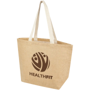Promotional 12L Natural Jute Tote Bag printed with your company logo from Total Merchandise
