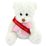 Custom branded 15cm Waffle Bear with Sash in Snowdrop from Total Merchandise