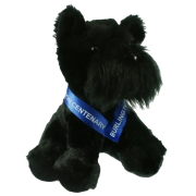 Custom branded 15cm Scottie Dog with a printed sash from Total Merchandise - black