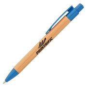 Custom Branded Bali Bamboo Pen with Wheat Plastic Trim in Light Blue/Bamboo from Total Merchandise