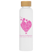 Custom Branded 590ml Frosted Glass Bottle with Bamboo Lid with a design from Total Merchandise