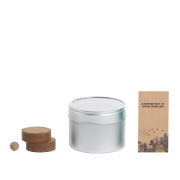 An image to show what is included with the Mini Greenhouse with a unbranded tin