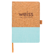 Custom Branded A5 Cork and Cotton Notebook in Aqua from Total Merchandise