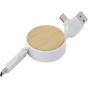 Logo-branded Bamboo Extendable Charging Cable with a design from Total Merchandise - White