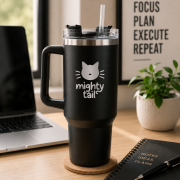 Lifestyle image of the company branded 1.1L Stainless Steel Cup with Straw by Total Merchandise