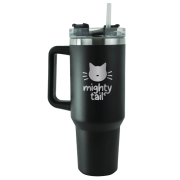 Promotional 1.1L Stainless Steel Cup with Straw and Handle in Black from Total Merchandise