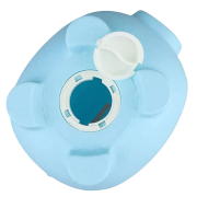 Our Premium Piggy Bank in Blue showing the bottom with the coin hole open