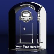 Custom Branded Sports Crystal Dome Tower Award with Rugby Design and Custom Engraved Text