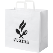 Branded XL White Kraft Paper Bags with Flat Handles with a design from Total Merchandise