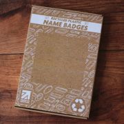 The recycled card box that these recycled badges come delivered in.