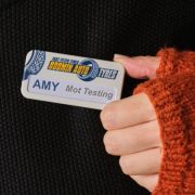 Lifestyle Recycled Plastic Name Badge with Low Window from Total Merchandise