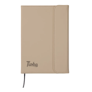An image of an example printed logo on the Greige Baltimore Magnetic Closure Notebook