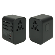 Custom Branded Worldwide Travel Adapter with Fast Charge USB-C in Black from Total Merchandise