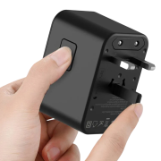 Customisable Worldwide Travel Adapter with Fast Charge USB-C in Black from Total Merchandise