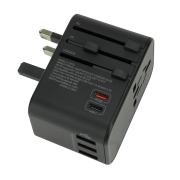 Personalisable Worldwide Travel Adapter with Fast Charge USB-C in Black from Total Merchandise
