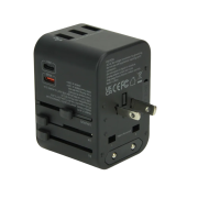 Logo Printed Worldwide Travel Adapter with Fast Charge USB-C in Black from Total Merchandise