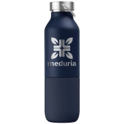 Promotional Freya Double-Wall Recycled Stainless Steel Bottle with Tumbler in Navy Blue