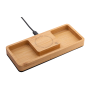 Logo branded Bamboo Desktop Organiser with Wireless Charger in Bamboo from Total Merchandise