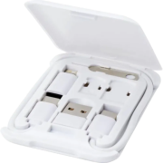 Branded Recycled Plastic Modular Charging Cable with Phone Holder in White from Total Merchandise