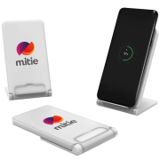 Promotional printed 15W Bolt Wireless Charger in White with a design from Total Merchandise