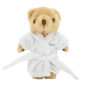 Logo Branded 13cm Honey Jointed Bear with Dressing Gown in Light Brown/White from Total Merchandise