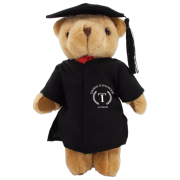 Custom branded 20cm Honey Jointed Bear with Graduation Cap and Gown in Brown from Total Merchandise