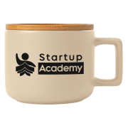 Custom 355ml Ceramic Mug with Bamboo Lid in Cream from Total Merchandise