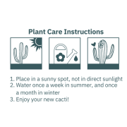 Care instructions that come with the cactus plant from Total Merchandise
