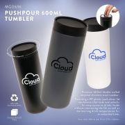 Custom Printed 600ml Pushpour Recycled Stainless Steel Tumblers from Total Merchandise