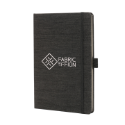 Promotional printed A5 Vero Recycled Notebooks in Black with a design from Total Merchandise