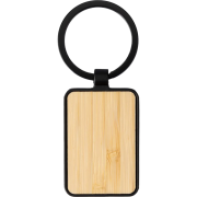 Promotional Oblong Metal and Bamboo Keyring in Black/Natural branded with your company logo