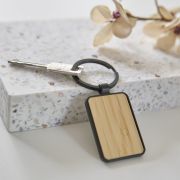 Oblong Metal and Bamboo Keyring