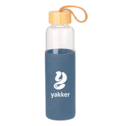 Customisable Glass Bottle with Coloured Silicone Sleeve in Blue from Total Merchandise