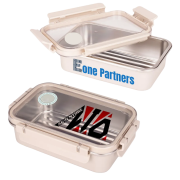 Customisable Microwave Safe Steel Lunch Box in Cream branded with your logo from Total Merchandise
