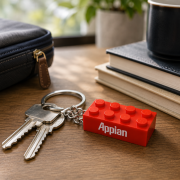 Lifestyle image of the Building Brick Keyring by Total Merchandise