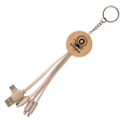 Logo Branded USB-C Round Bamboo & Wheat Straw Charger in Natural from Total Merchandise