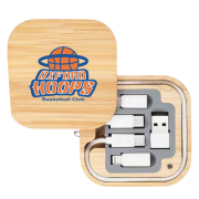 Logo Branded Square Bamboo Multi-Cable Travel Kit in Bamboo with a design from Total Merchandise