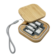 Promotional printed Square Bamboo Multi-Cable Travel Kit from Total Merchandise