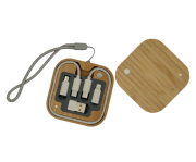 Custom printed Square Bamboo Multi-Cable Travel Kit from Total Merchandise