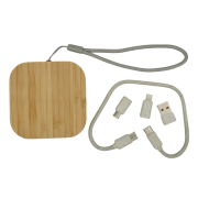 Logo branded Square Bamboo Multi-Cable Travel Kit from Total Merchandise