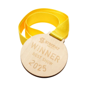 Customisable rPET Lanyard with Circular Wooden Medal in White/Natural from Total Merchandise