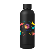 Logo Branded 530ml Recycled Stainless Steel Double Walled Bottle in Black from Total Merchandise