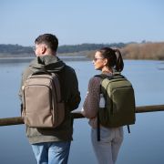Lifestyle image of the 17" Waterproof Recycled Laptop Backpack from Total Merchandise